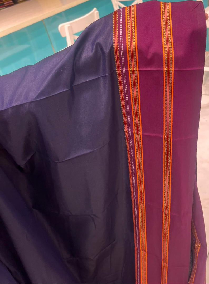Southloom Gadwal Border Cotton Base Narayanpet Saree with in Blue and Purple SL265