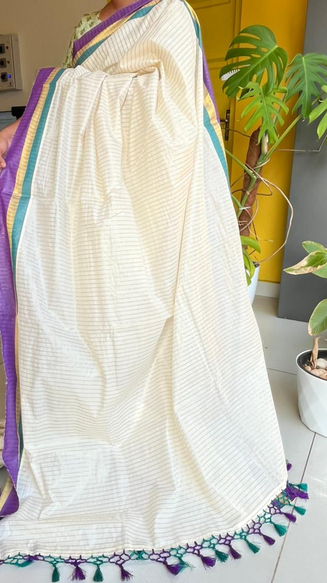Kerala Cotton Saree with Stripes on Body SL266
