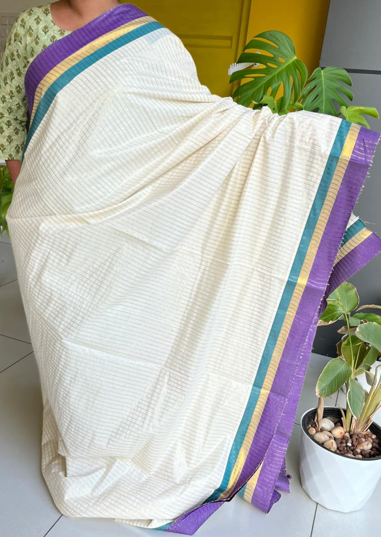 Kerala Cotton Saree with Stripes on Body SL266