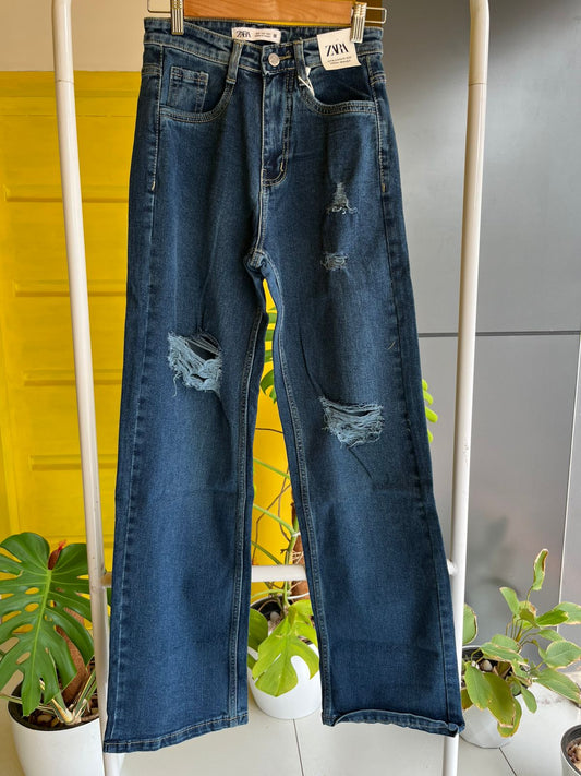 Ripped Wide-Leg Denim Jeans For Women SL294