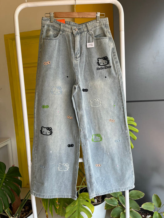 Wide Leg Denim Embroidery Jeans For Women SL294