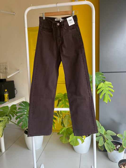 Straight Fit Brown Denim Jeans For Women SL294