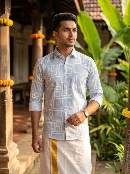 Pure Cotton Blue Printed Shirt SLSHIRT 38 FS