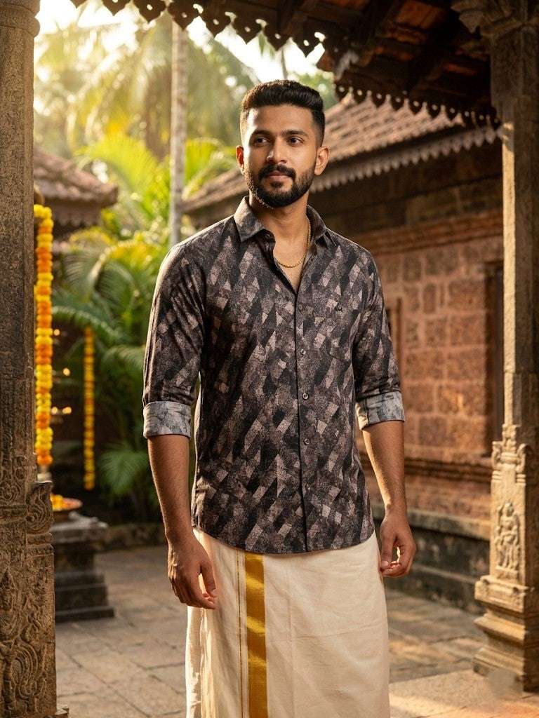 Southloom Pure Cotton Black Printed Shirt SLSHIRT 38 FS