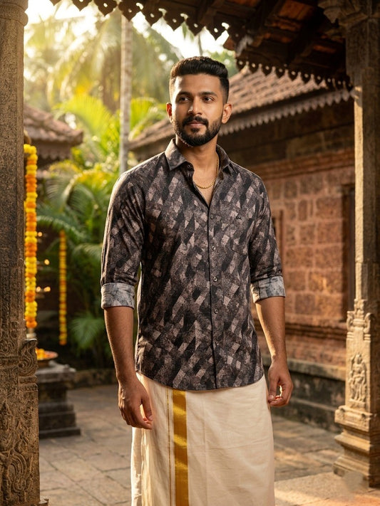 Southloom Pure Cotton Black Printed Shirt SLSHIRT 38 FS