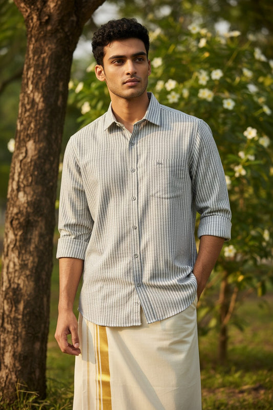 Southloom Pure Cotton Gray Lines Shirt SLSHIRT 40 FS