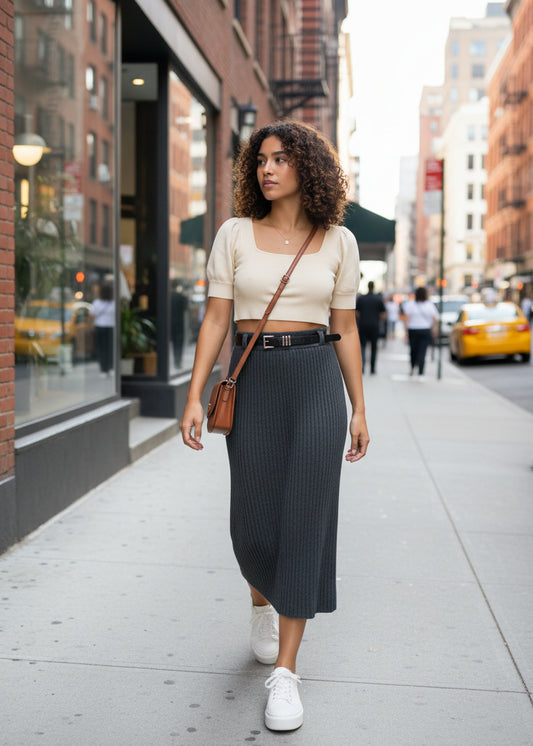 Ribbed Knit Pencil Skirt Women SL294