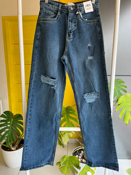 Ripped Wide-Leg Denim Jeans for Women