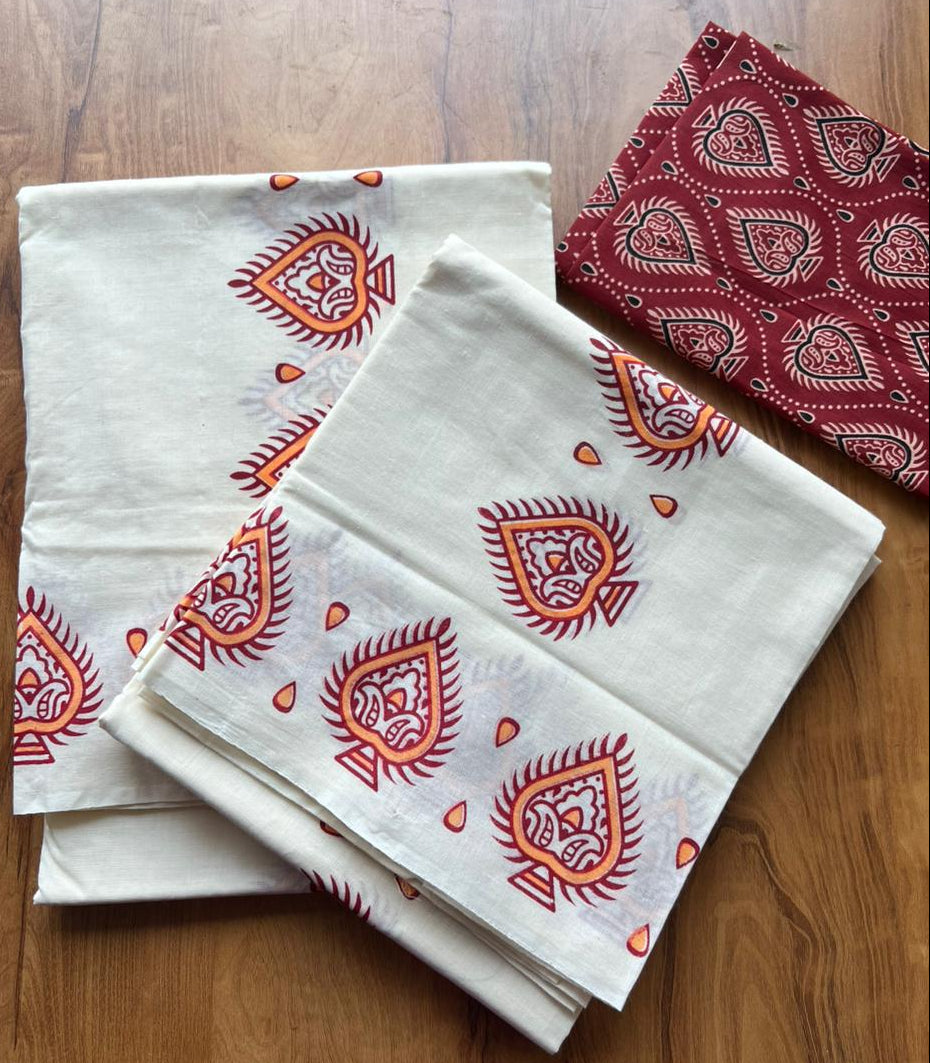 Kerala Cotton Single Set Mundu With Blouse Piece SL309