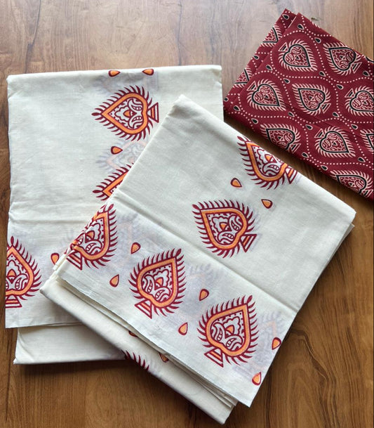 Kerala Cotton Single Set Mundu With Blouse Piece SL309