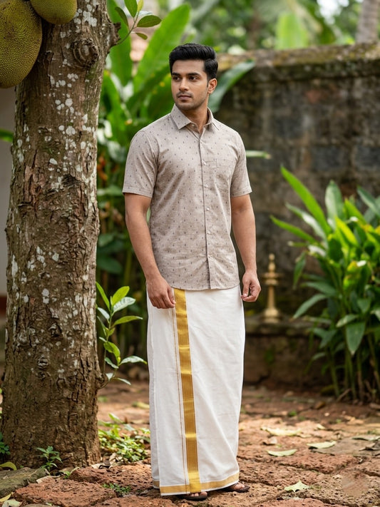 Pure Cotton Light Brown Printed Shirt SLSHIRT 46 HS