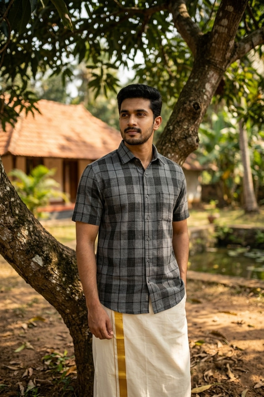 Pure Cotton Black Check Shirt SLSHIRT 46 HS