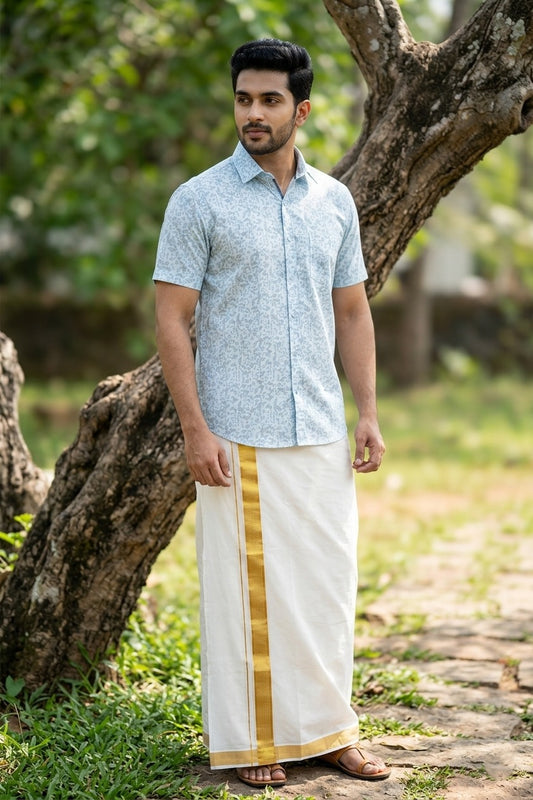 Pure Cotton Blue Printed Shirt SLSHIRT 46 HS