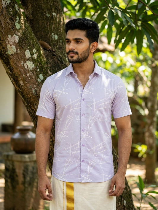 Pure Cotton Lavender Printed Shirt SLSHIRT 46 HS