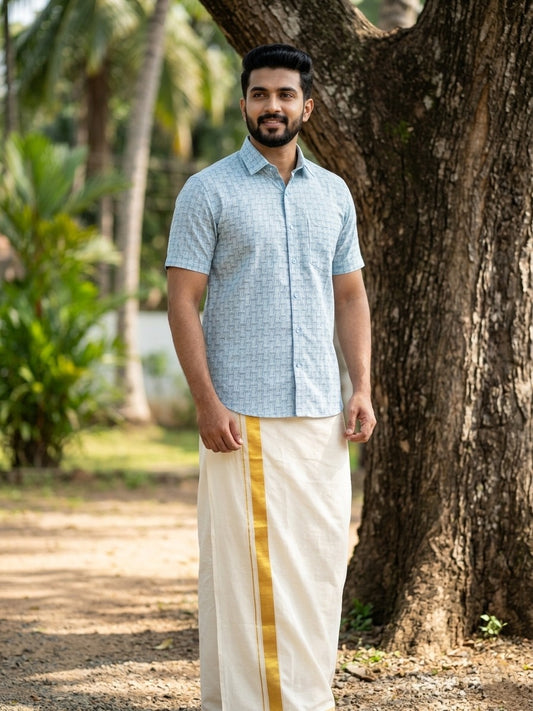 Pure Cotton Blue Printed Shirt SLSHIRT 46 HS