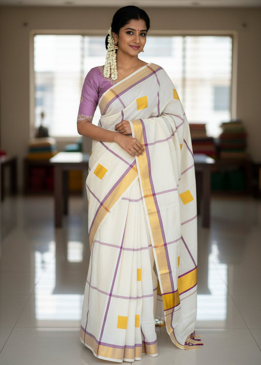 Kerala Cotton Kasavu Saree with Tassels SL310