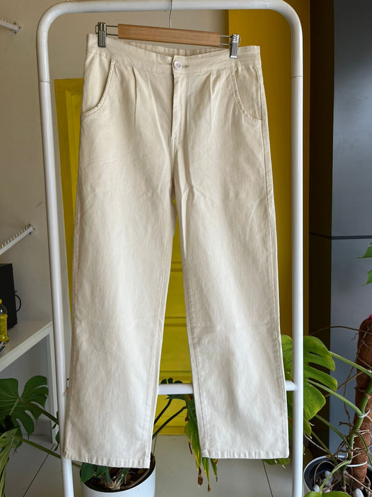 Straight Fit Off White Trousers For Women SL294