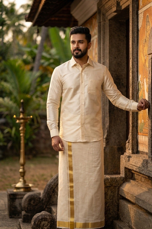 Southloom Pure Silk Off White Solid Shirt