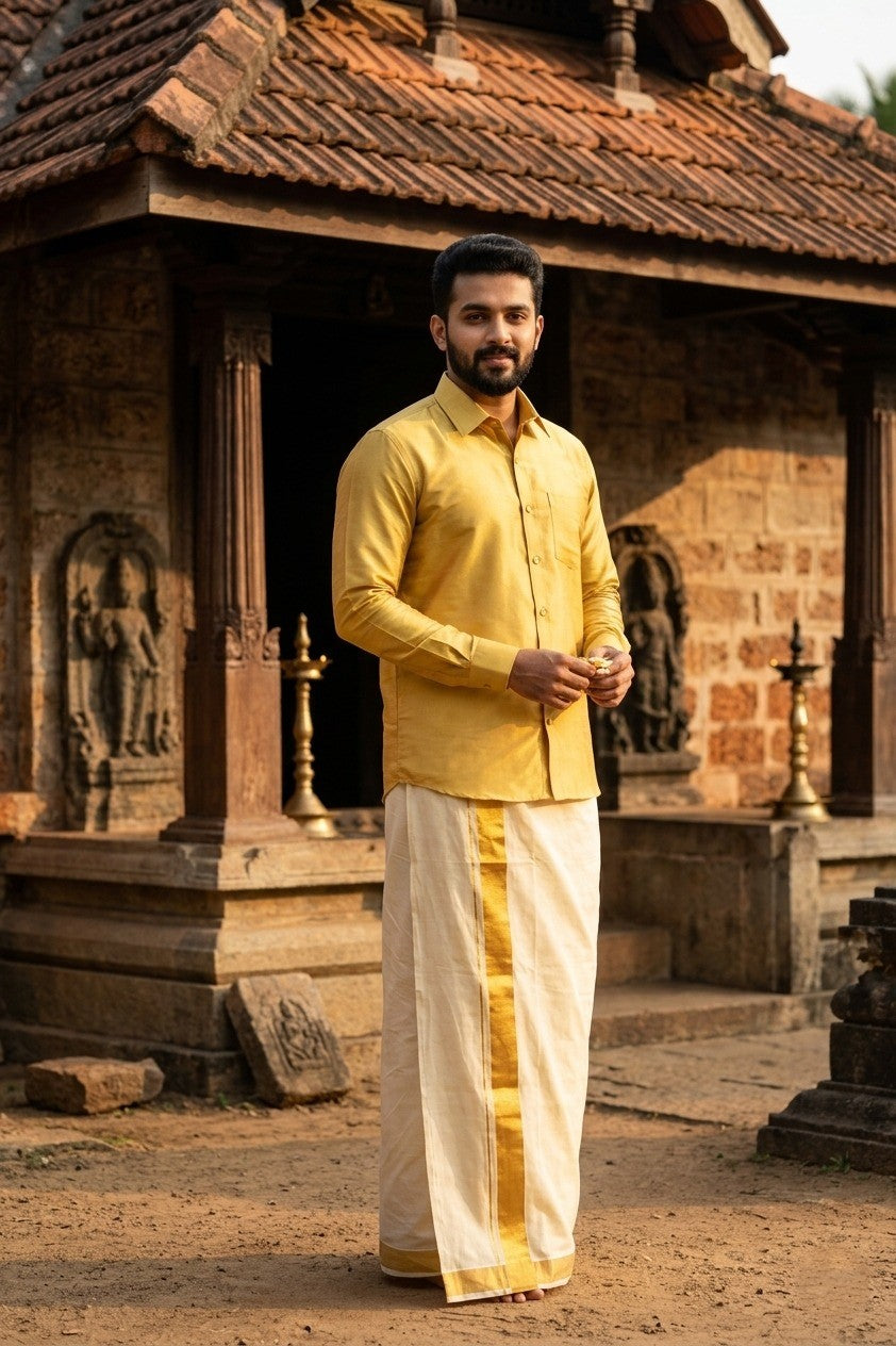 Southloom Pure Silk Goldish Yellow Solid Shirt