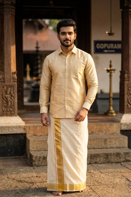 Southloom Pure Silk Beige Solid Shirt