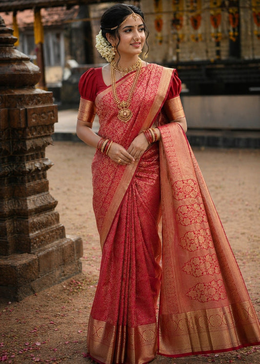 Southloom Pure Handloom Bridal Kanchipuram Silk Saree with Korvai Work