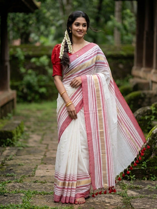 Southloom Mul Cotton 120 x 120 Soft Fabric Saree in Red Colour SL215