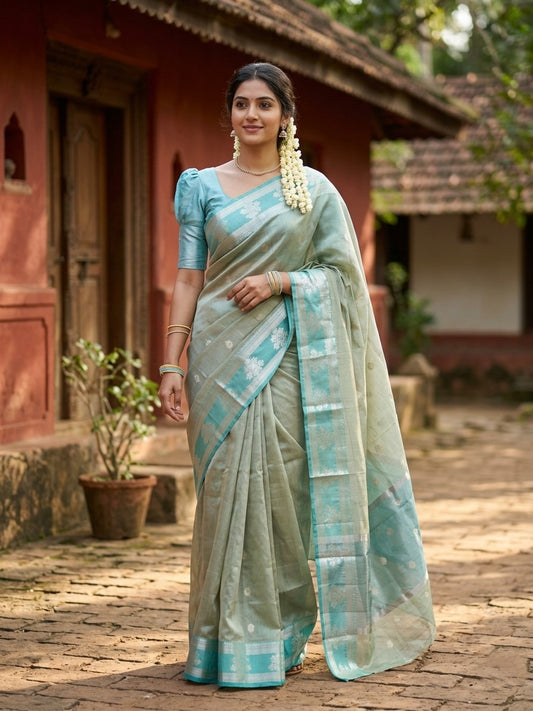 Southloom Tissue Silk Saree with Woven Work on Body and Borders
