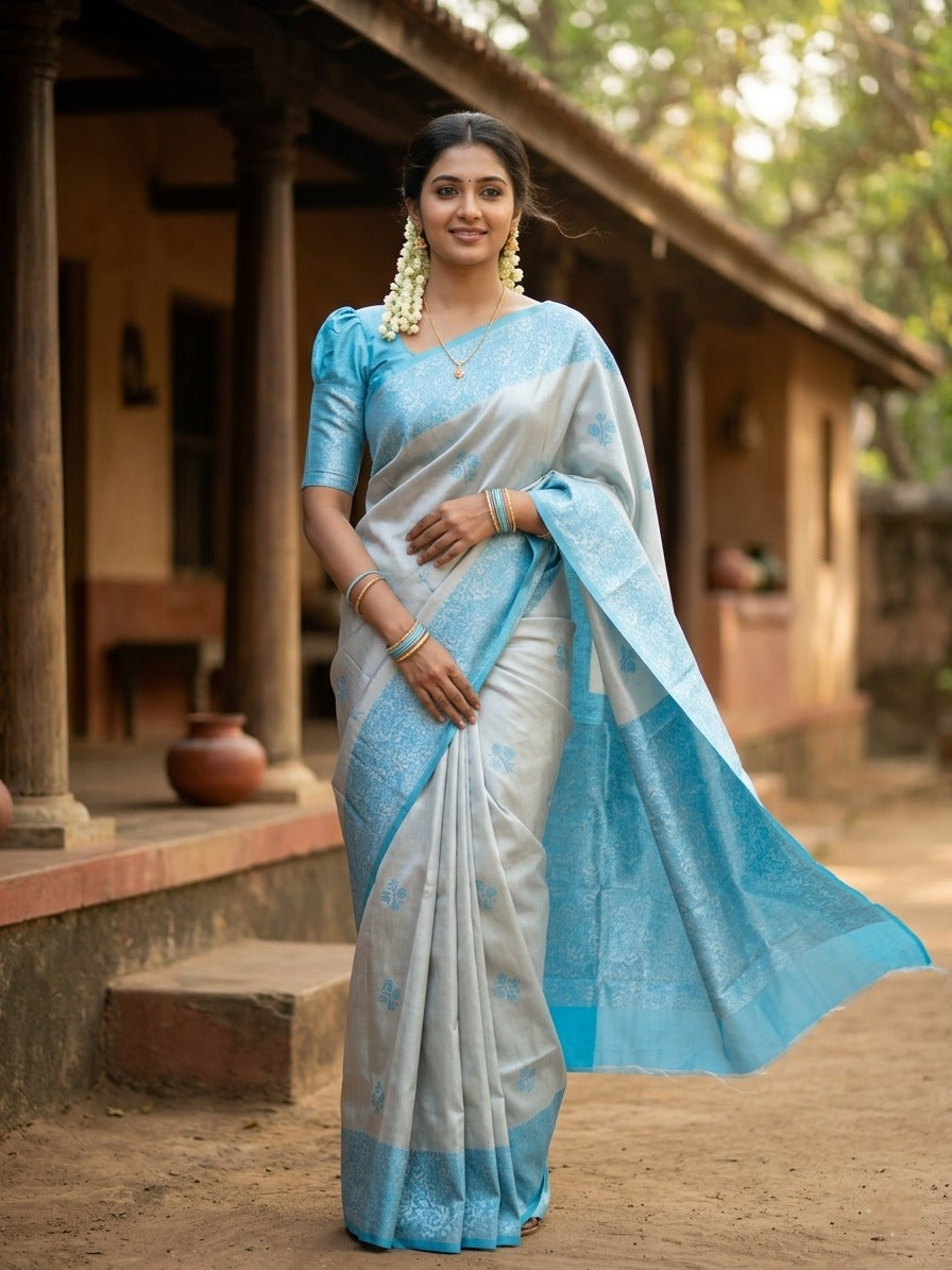 Southloom Tissue Silk Saree with Woven Work on Body and Borders