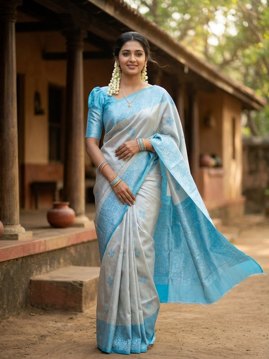 Southloom Tissue Silk Saree with Woven Work on Body and Borders