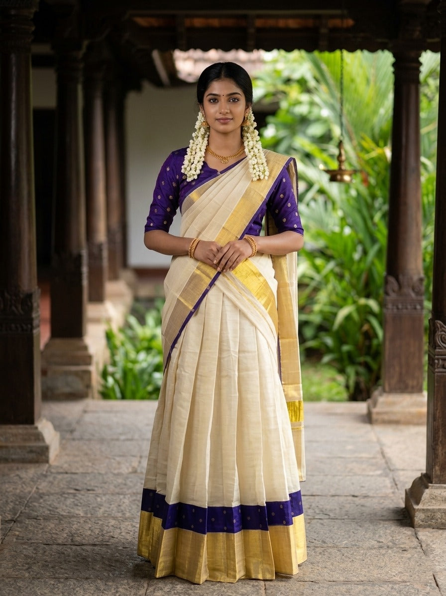 Southloom Stitched Tissue Dhavani Set with Pavada and Violet Blouse Piece