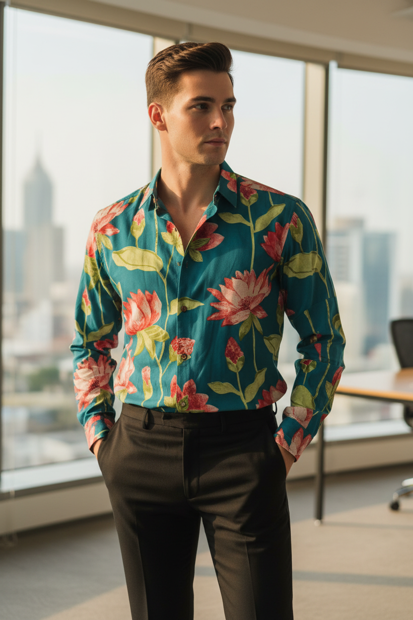 Southloom Jaipur Pure Cotton Block Printed Shirt for Men in Full Sleeve