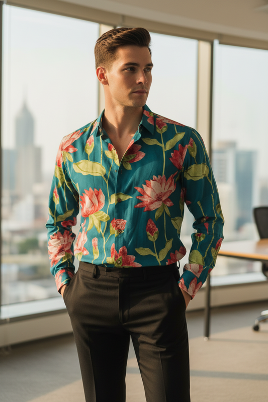 Southloom Jaipur Pure Cotton Block Printed Shirt for Men in Full Sleeve