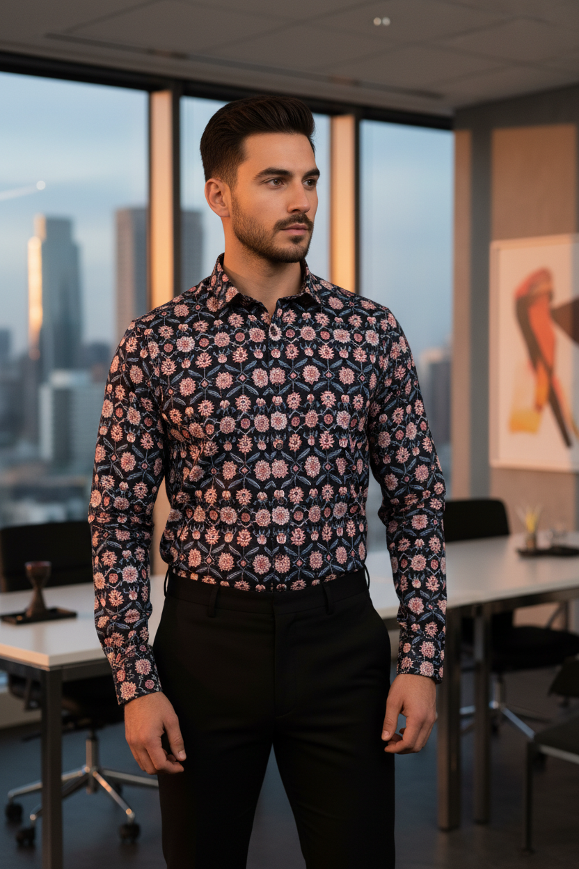 Southloom Jaipur Pure Cotton Block Printed Shirt for Men in Full Sleeve