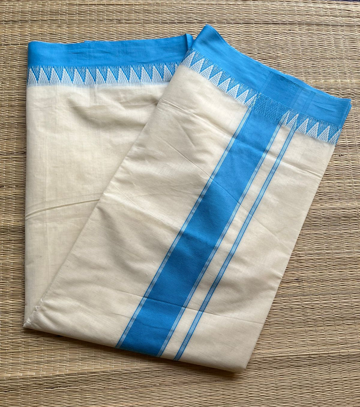 Kerala Cotton Blue Colour Temple Border Saree SL152