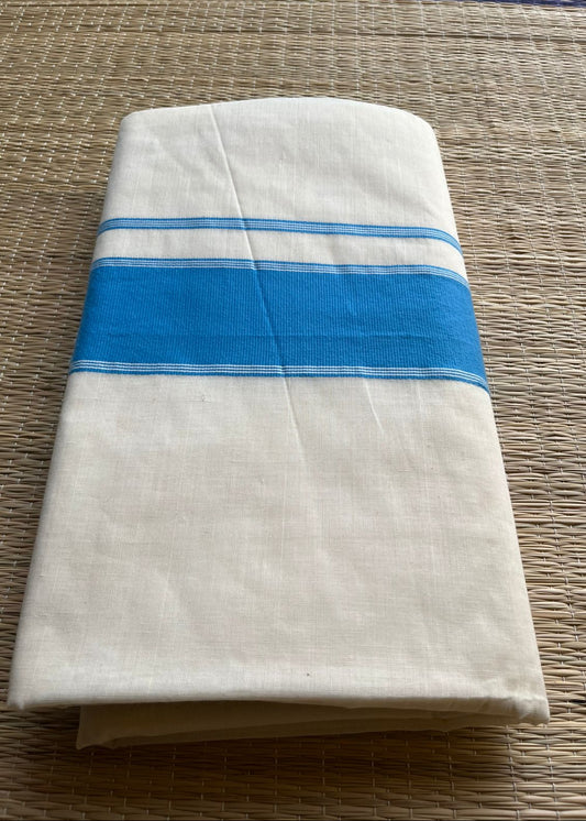 Kerala Cotton Blue Colour Temple Border Saree SL152