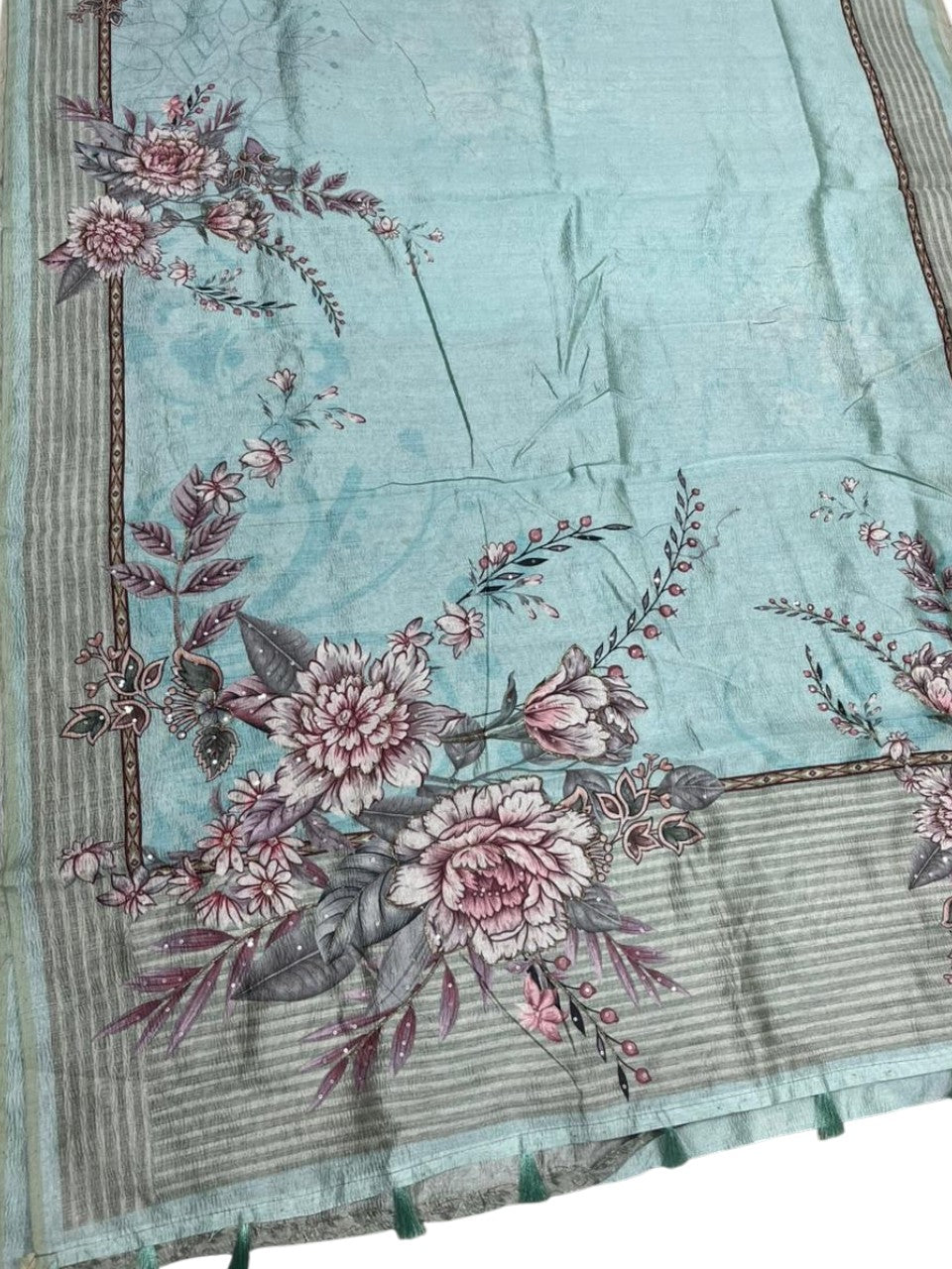Southloom Designer Colour Saree with Floral Woven Works Across Body in Blue
