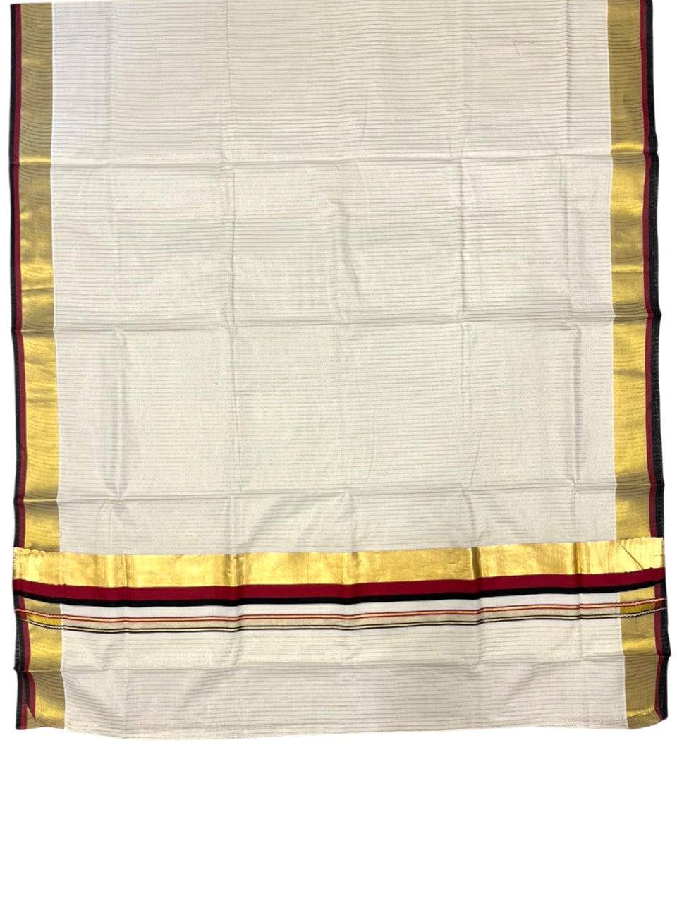 Southloom Kerala Cotton Kasavu Saree with Stripes on Body In Maroon And Black Border