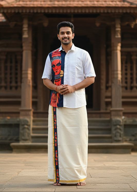 Cotton Silk Printed Men's Combo HS  (Shirt + Mund ) SL343