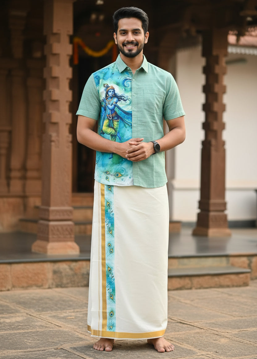 Cotton Silk Printed Men's Combo HS  (Shirt + Mund ) SL343