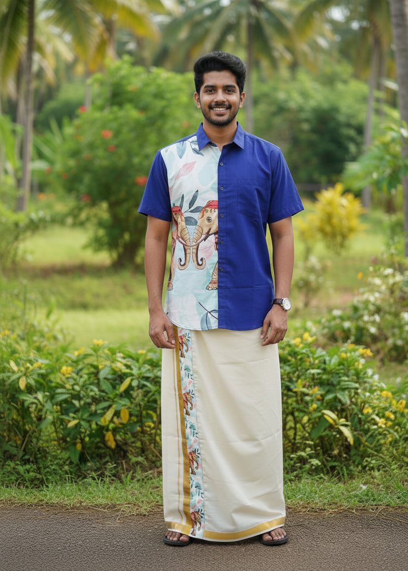 Cotton Silk Printed Men's Combo HS  (Shirt + Mund ) SL343
