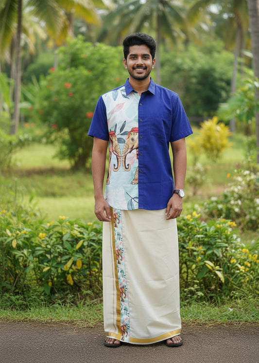 Cotton Silk Printed Men's Combo HS  (Shirt + Mund ) SL343