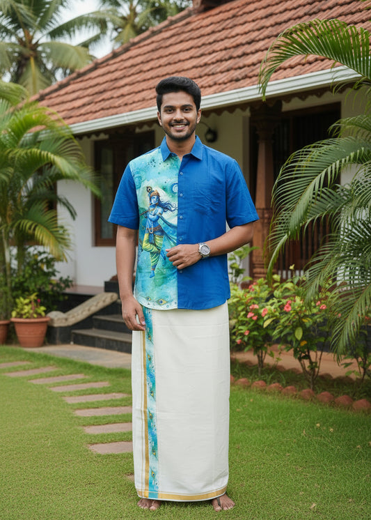 Cotton Silk Printed Men's Combo HS  (Shirt + Mund ) SL343