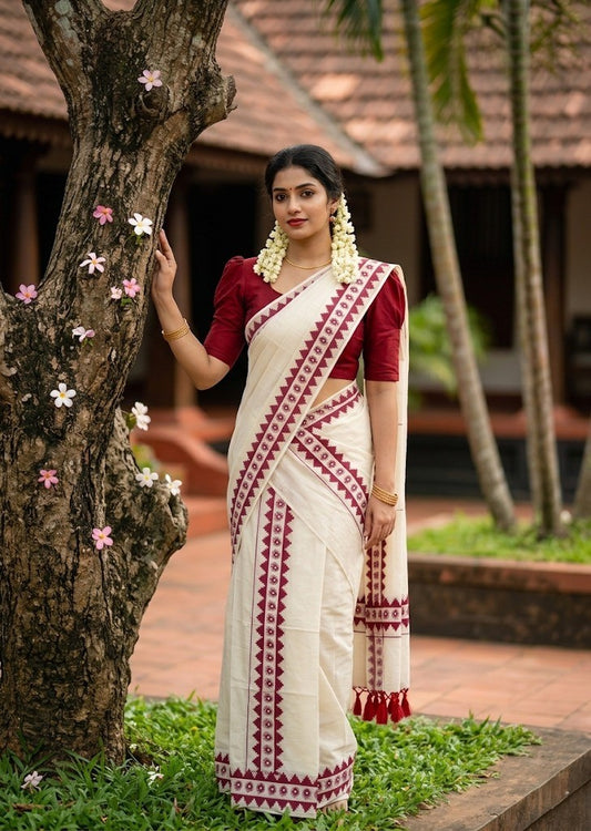 Cotton Printed Set Mund With Tassels In 2.80 mtrs SL280