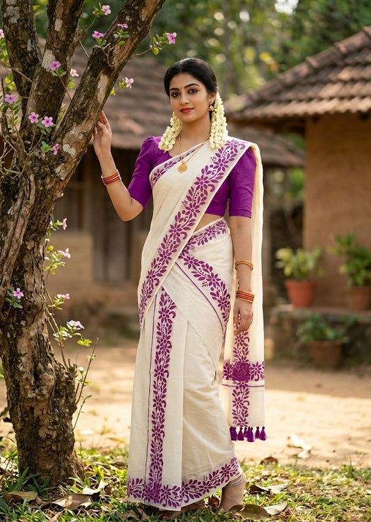 Cotton Printed Set Mund With Tassels In 2.80 mtrs SL280