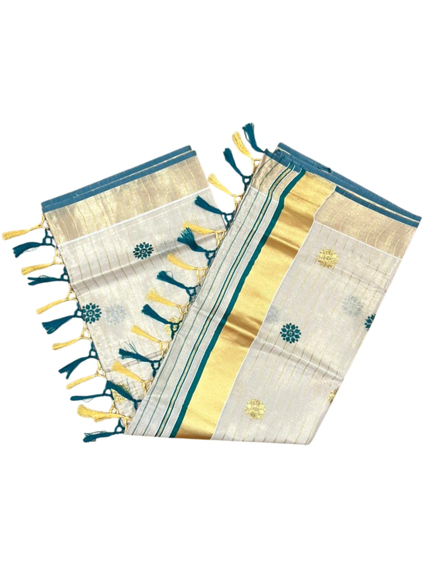 Kerala Tissue Lines Saree With Floral Embroidery Work on The Body SL312