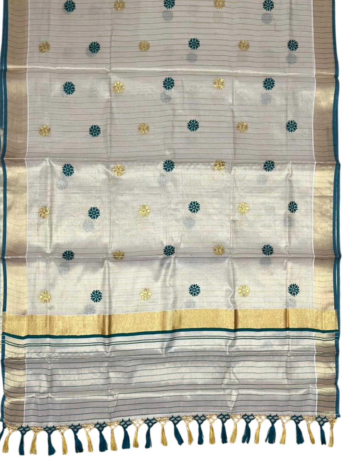Kerala Tissue Lines Saree With Floral Embroidery Work on The Body SL312