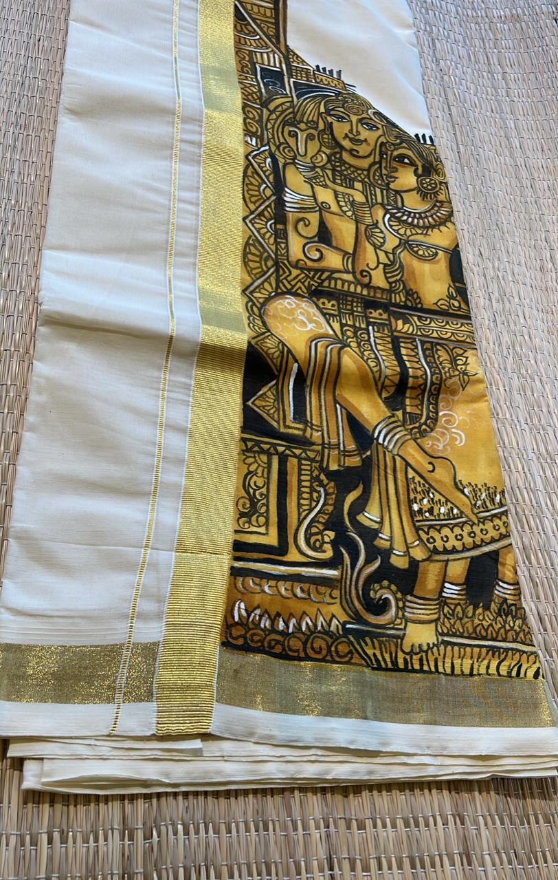 Kerala Cotton Handpainted Dhoti ( Double Mundu )  SL330