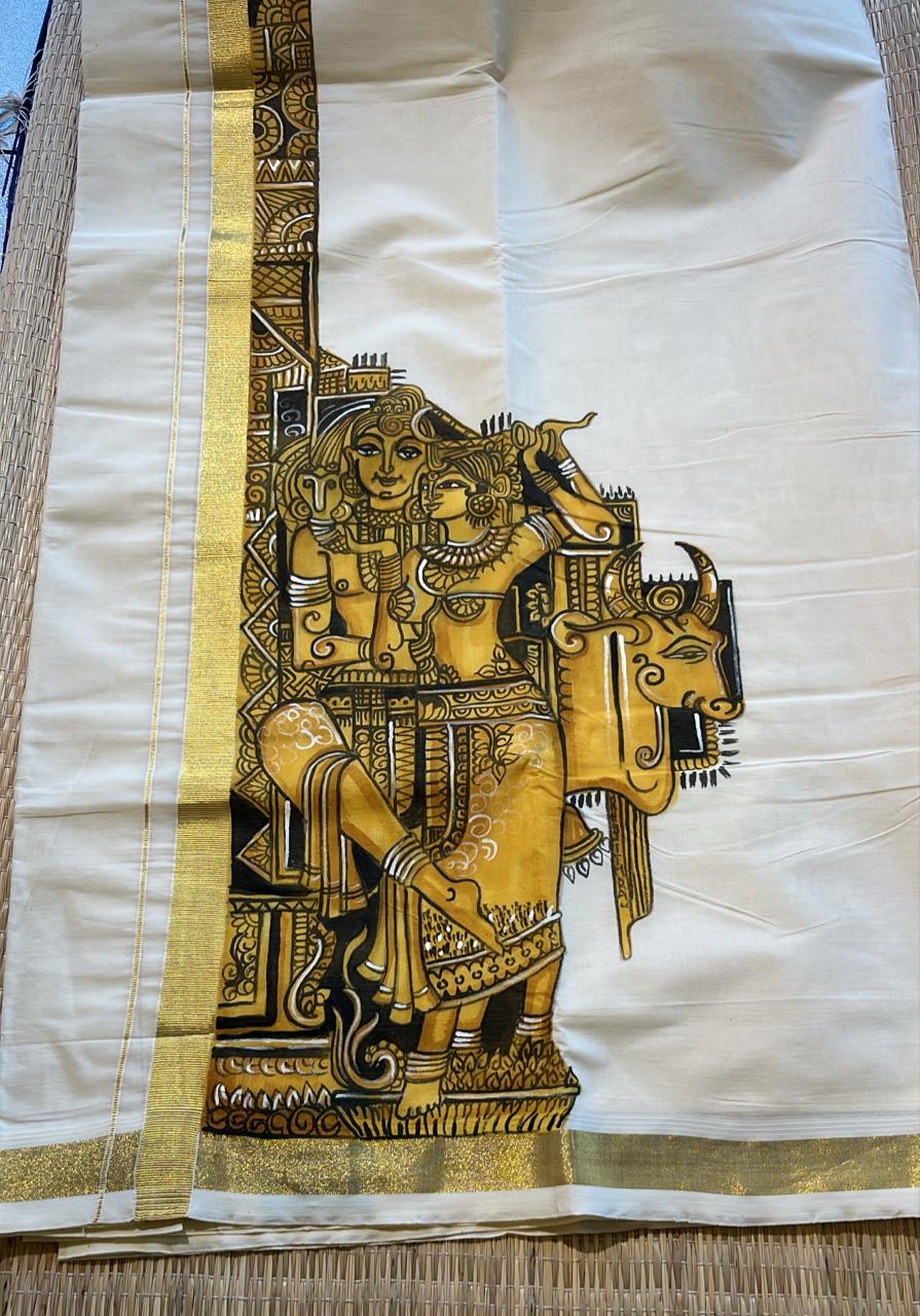 Kerala Cotton Handpainted Dhoti ( Double Mundu )  SL330