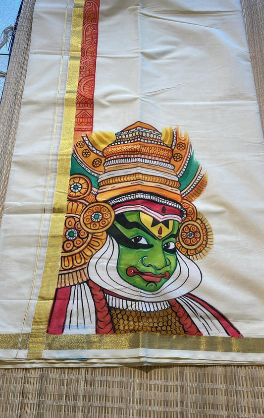 Kerala Cotton Handpainted Dhoti ( Double Mundu )  SL330