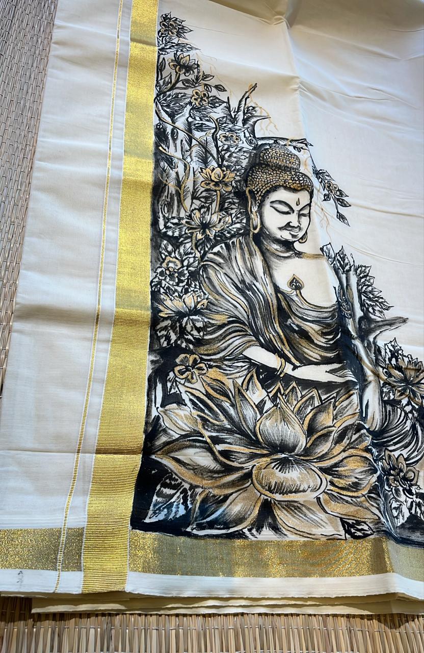 Kerala Cotton Handpainted Dhoti ( Double Mundu )  SL330